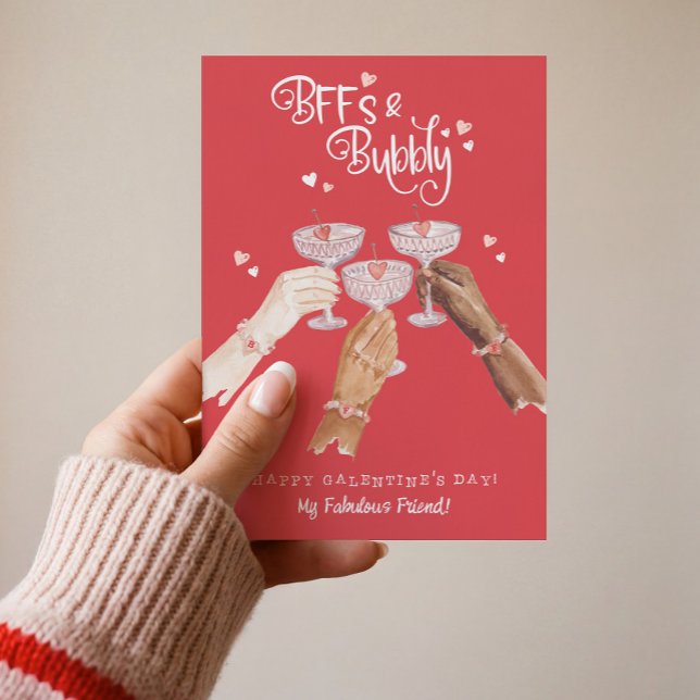BFFs & Bubbly Happy Galentine's Day Cocktail Cheer Holiday Card (BFFs & Bubbly Happy Galentine's Day Cocktail Cheer Holiday Card)