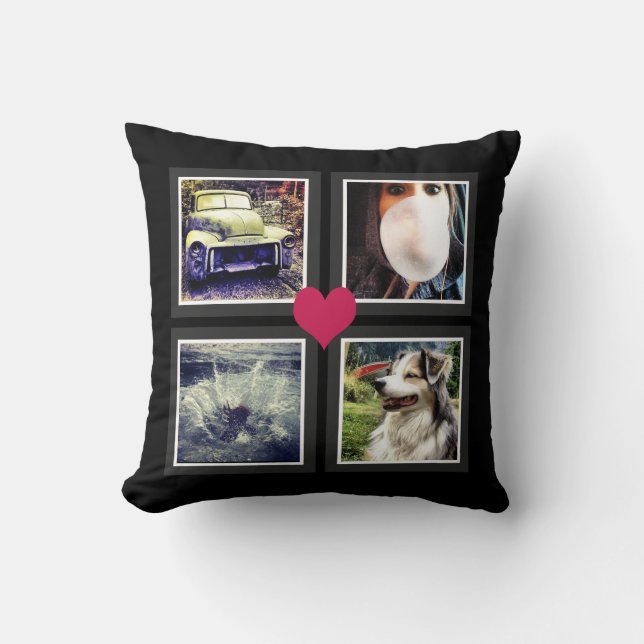 BFFs Cute Instagram Photo Collage with Heart Cushion (Front)