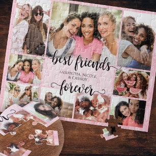 BFFs Pink Friendship Girls Photo Collage Jigsaw Puzzle