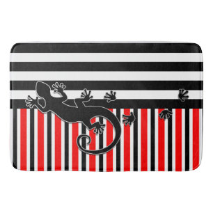 BG Stripes Pattern black red & RUNNING GECKO Bath Mat