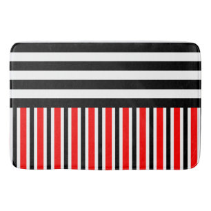 BG Stripes Pattern black red + your backg. & ideas Bath Mat
