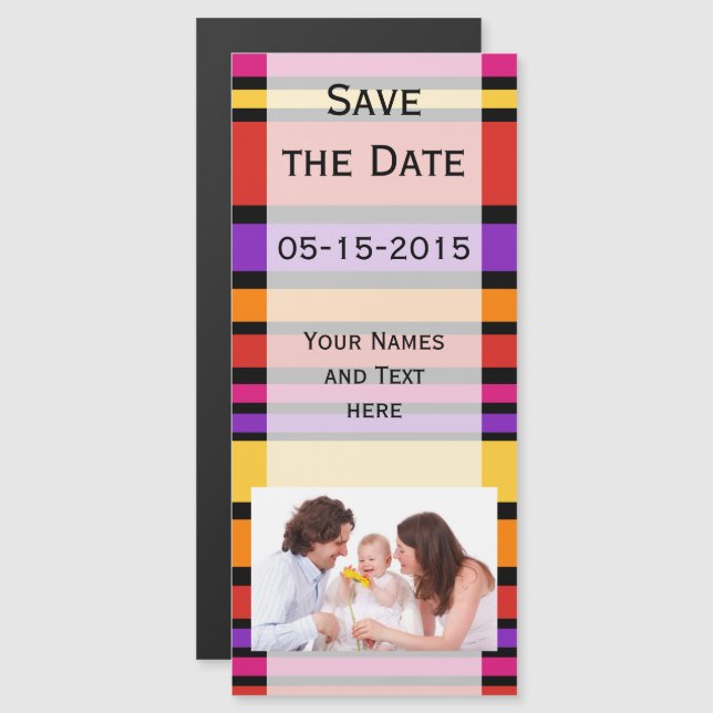 BG Stripes Pattern coloured I + your background Magnetic Invitation (Front/Back)