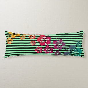 BG Stripes Pattern narrow black + hibiscus blooms Body Cushion