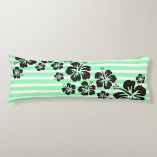 BG Stripes Pattern narrow white + hibiscus blooms Body Cushion
