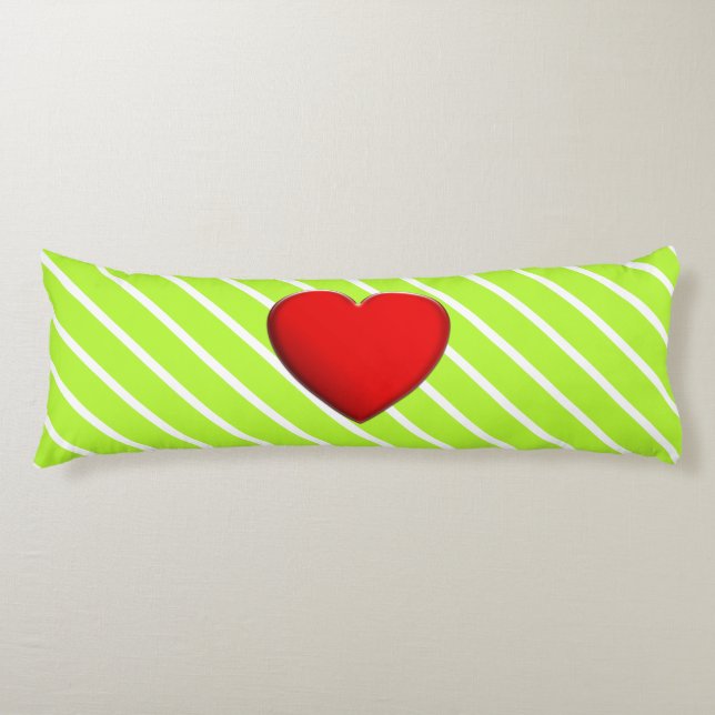 BG Stripes Pattern spring green + red heart Body Cushion (Front)