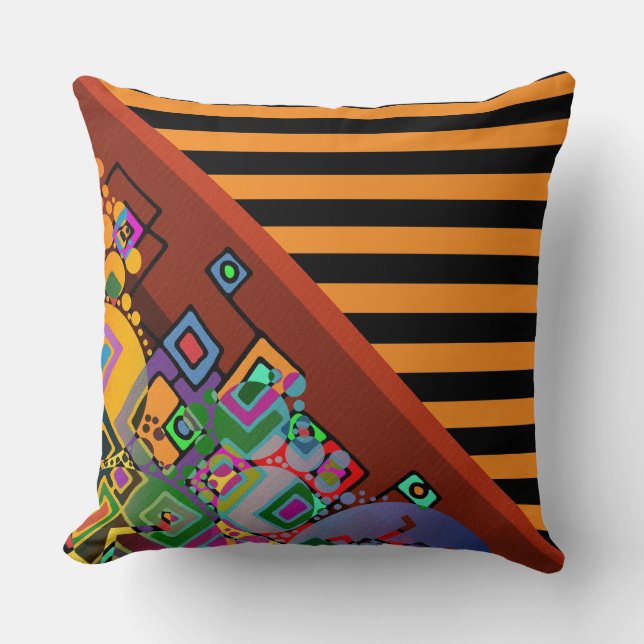 BG Stripes Pattern wride black + abstract art Cushion (Front)