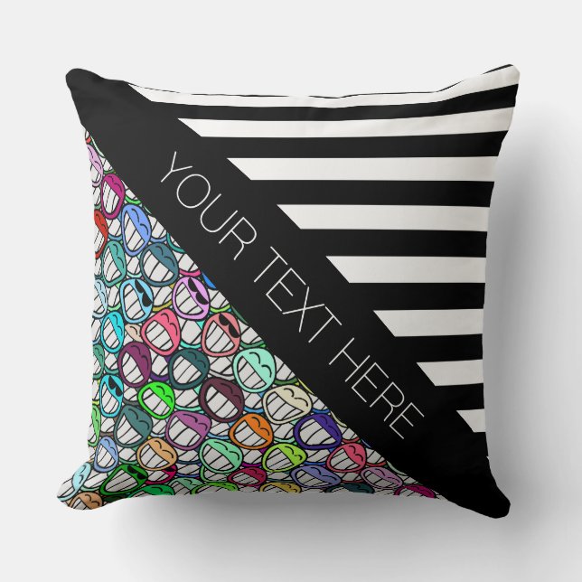 BG Stripes Pattern wride black + cool smilies Cushion (Front)