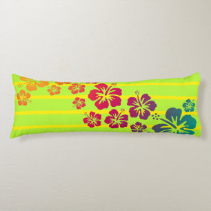 BG Stripes Pattern wride green + hibiscus blooms Body Cushion