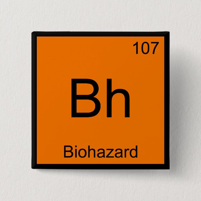 Bh - Biohazard Chemistry Element Symbol Funny Tee 15 Cm Square Badge (Front)