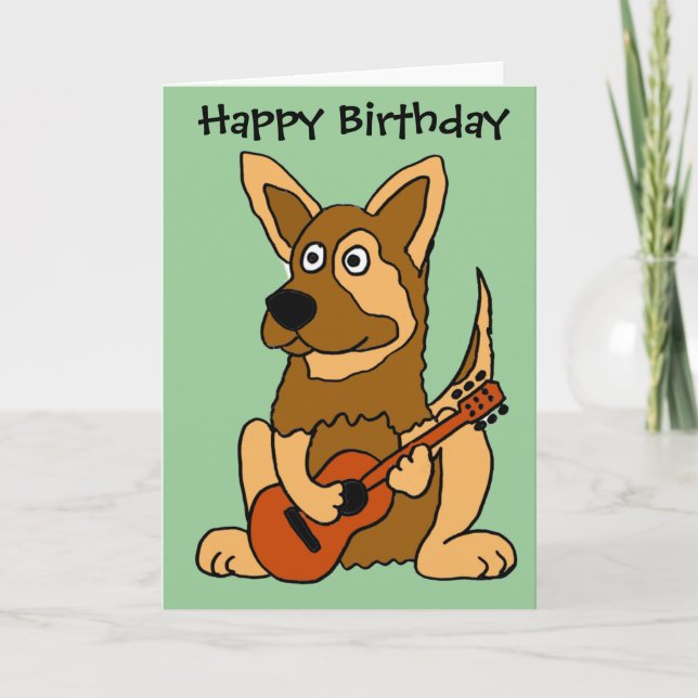BH- German Shepherd Puppy Playing Guitar Cartoon Card (Front)