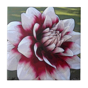 BH- Red and White Dahlia Floral Tile