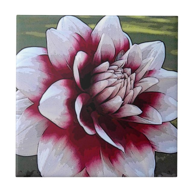 BH- Red and White Dahlia Floral Tile (Front)