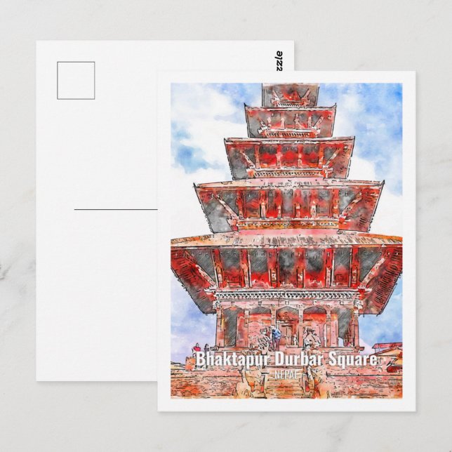 Bhaktapur Durbar Nepal Famous Travel Watercolor Postcard (Front/Back)