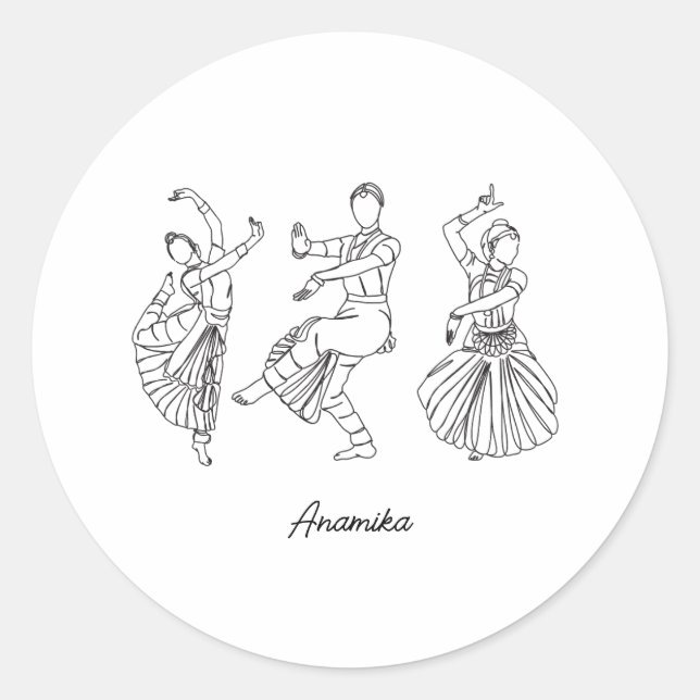 Bharatanatyam Dance custom name Classic Round Sticker (Front)