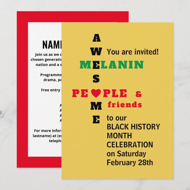 BHM Awesome Melanin | Black History Month Invite (Front/Back)