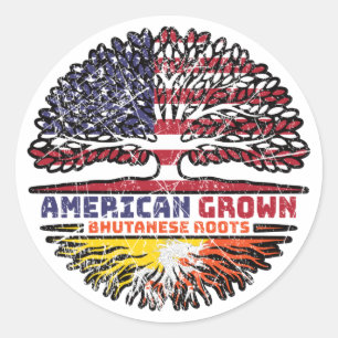 Bhutan Bhutanese American USA Tree Roots Flag Classic Round Sticker