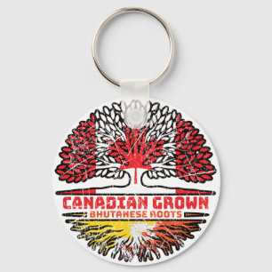 Bhutan Bhutanese Canadian Canada Tree Roots Flag Key Ring