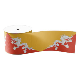 Bhutan & Bhutanese Flag, Dragon travel / holiday Grosgrain Ribbon