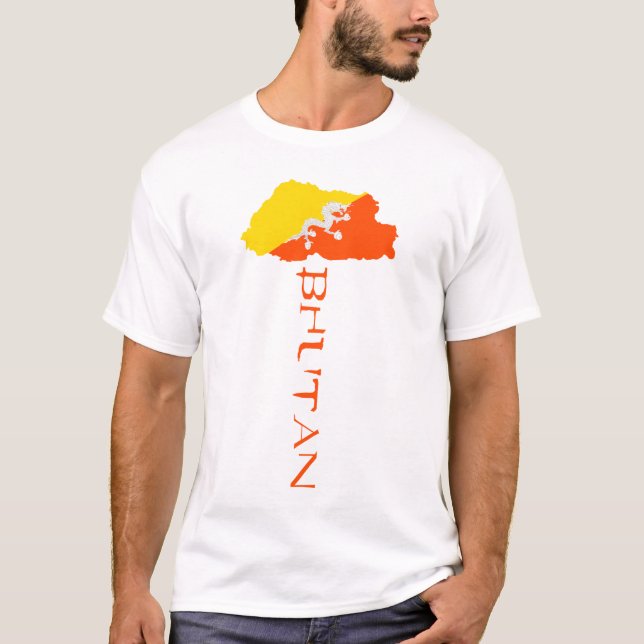 Bhutan Country Map Flag T-Shirt (Front)