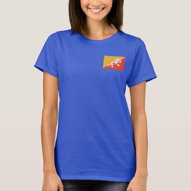 Bhutan Flag and Map dk T-Shirt (Front)