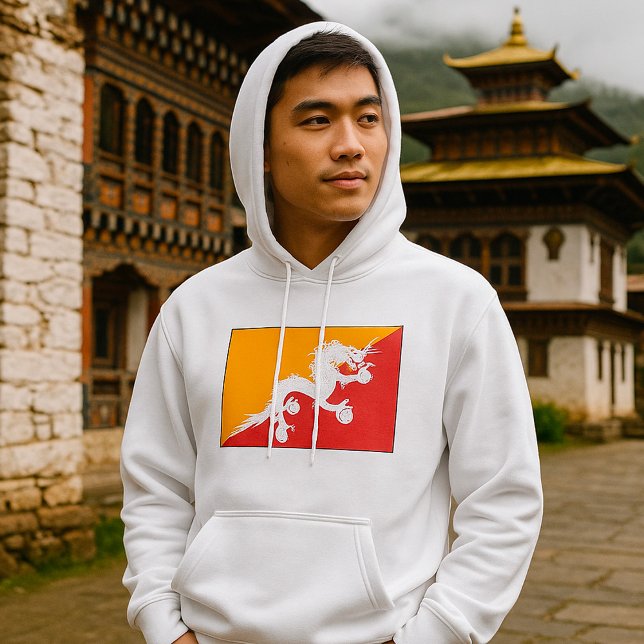 Bhutan Flag Design with White Dragon Hoodie (Creator Uploaded)