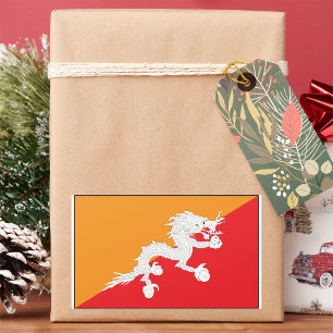 Bhutan Flag Design with White Dragon Rectangular Sticker
