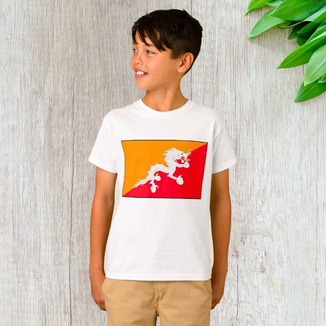 Bhutan Flag Design with White Dragon T-Shirt (Creator Uploaded)