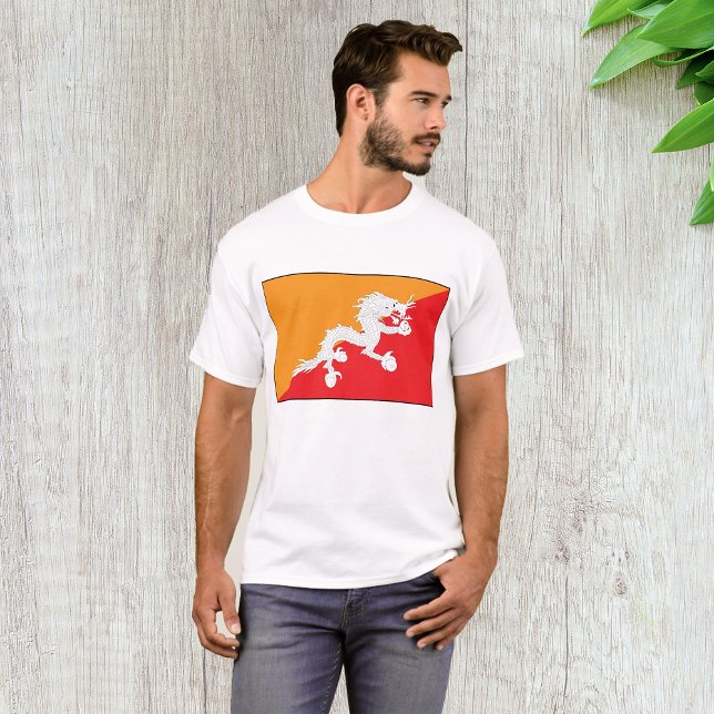 Bhutan Flag Design with White Dragon T-Shirt (Creator Uploaded)