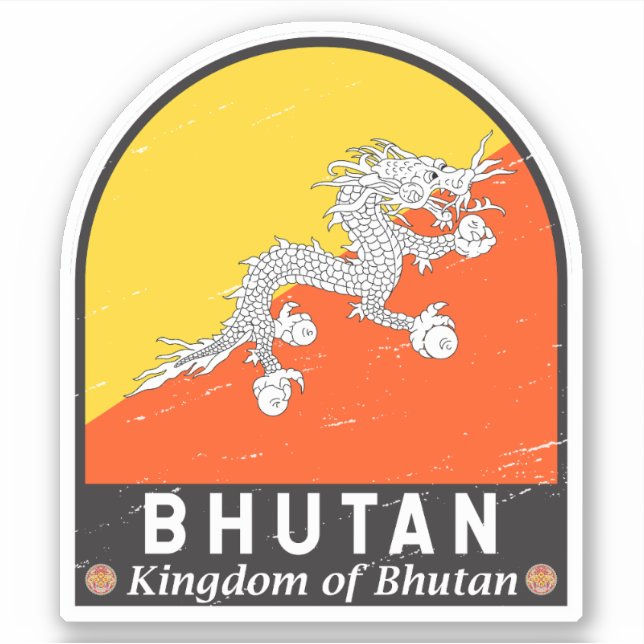 Bhutan Flag Emblem Distressed Vintage (Front)