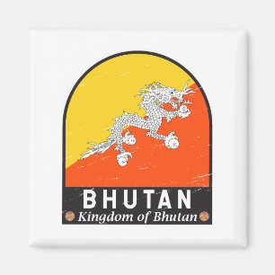 Bhutan Flag Emblem Distressed Vintage Magnet