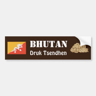 Bhutan Flag + Map Bumper Sticker