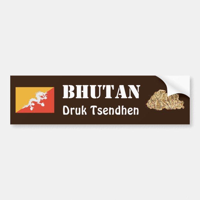 Bhutan Flag + Map Bumper Sticker (Front)