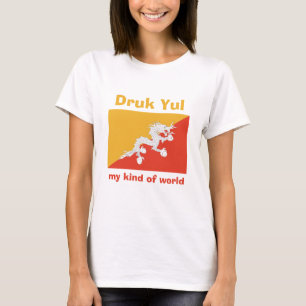 Bhutan Flag + Map + Text T-Shirt