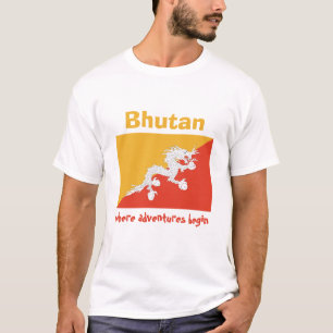 Bhutan Flag + Map + Text T-Shirt