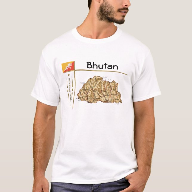 Bhutan Map + Flag + Title T-Shirt (Front)