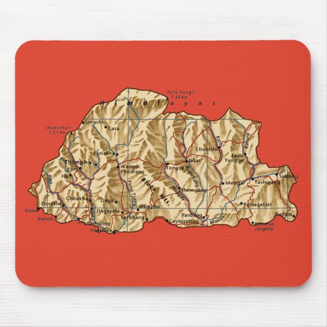 Bhutan Map Mousepad (Front)