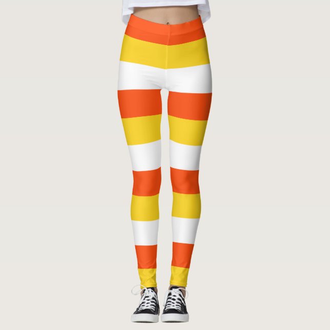 Bhutan National Flag Colours Horizontal Striped Leggings (Front)