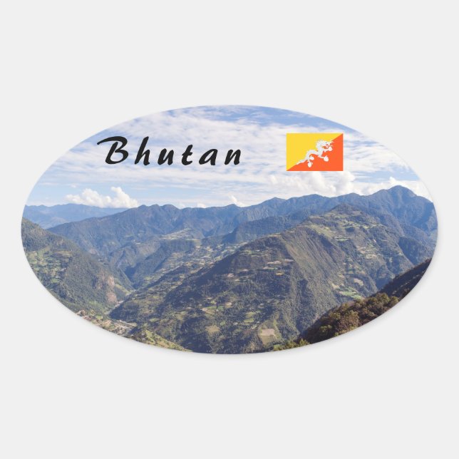 Bhutan peaceful eastern mountains - Himalaya Oval Sticker (Front)
