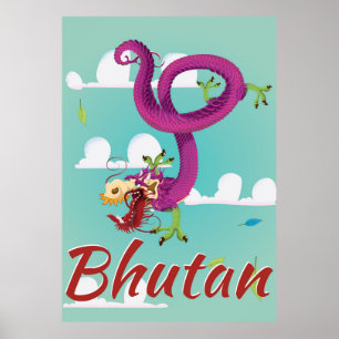 Bhutan Vintage Travel poster