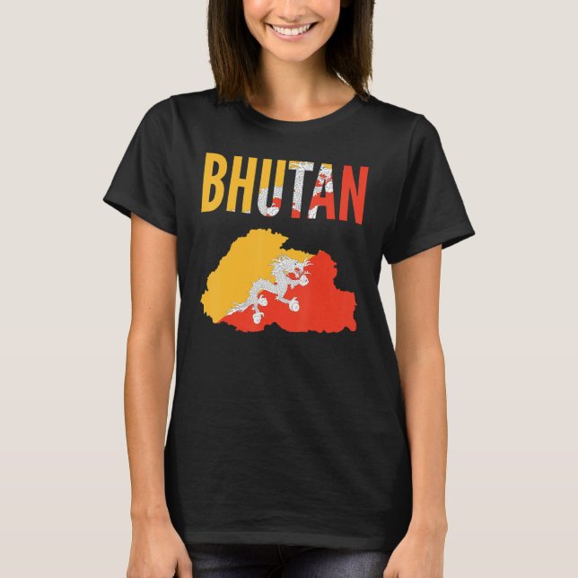 Bhutanese   Bhutan Country Map Flag T-Shirt (Front)