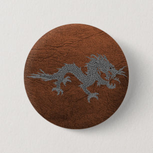 Bhutanese Dragon on Leather 6 Cm Round Badge
