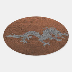 Bhutanese Dragon on Leather Oval Sticker
