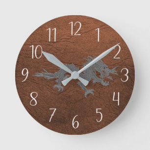 Bhutanese Dragon on Leather Round Clock