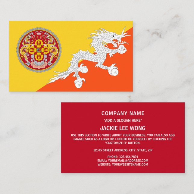 Bhutanese Flag and National Emblem, Flag of Bhutan Business Card (Front/Back)