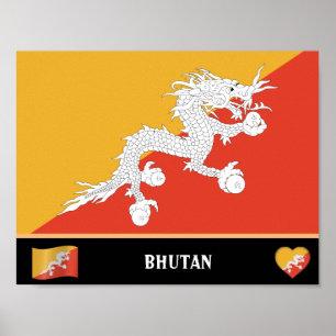 Bhutanese Flag & Bhutanese country / Bhutan dragon Poster