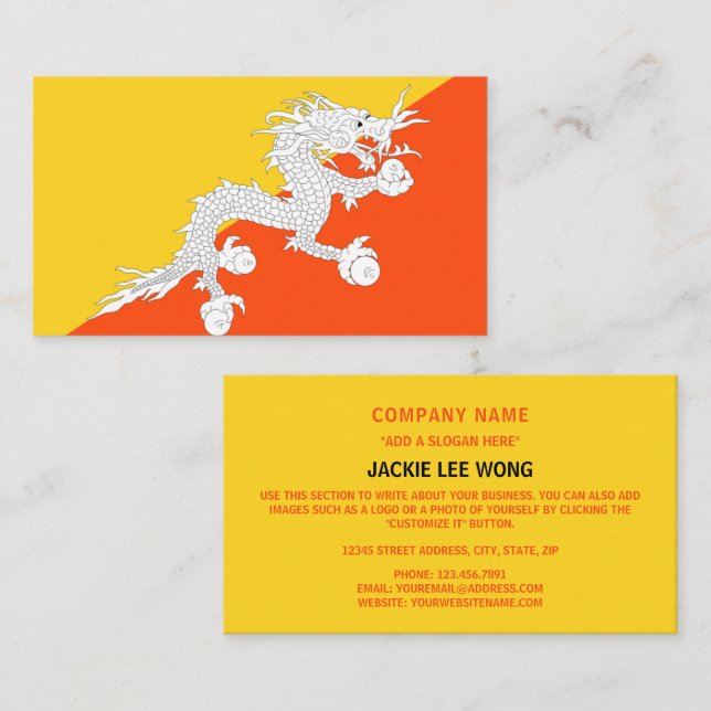 Bhutanese Flag, Flag of Bhutan Business Card (Front/Back)