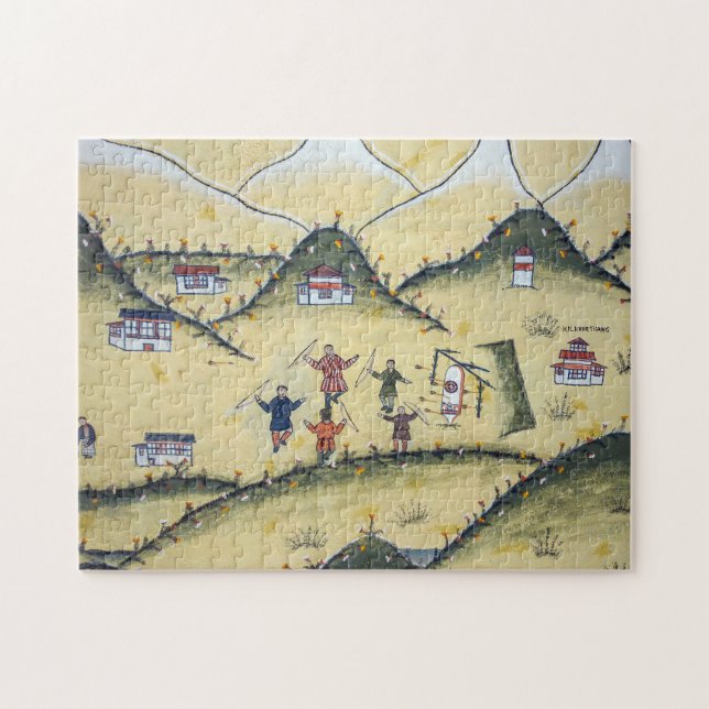Bhutanese house with archery paintings - Bhutan Jigsaw Puzzle (Horizontal)