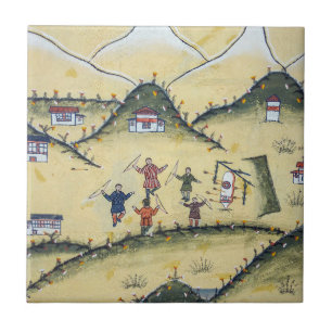 Bhutanese house with archery paintings - Bhutan Tile