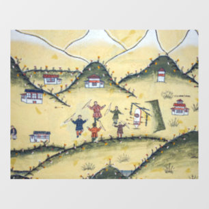 Bhutanese house with archery paintings - Bhutan Window Cling