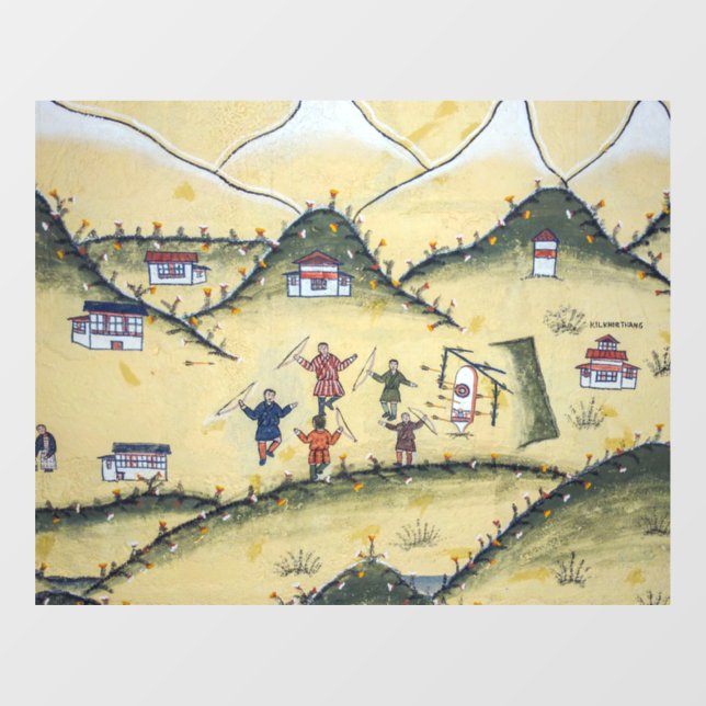 Bhutanese house with archery paintings - Bhutan Window Cling (Sheet)